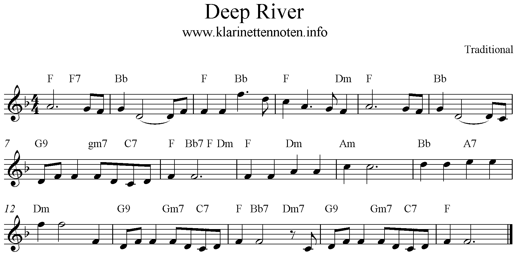 Deep River, Freesheetmusic, F-Major